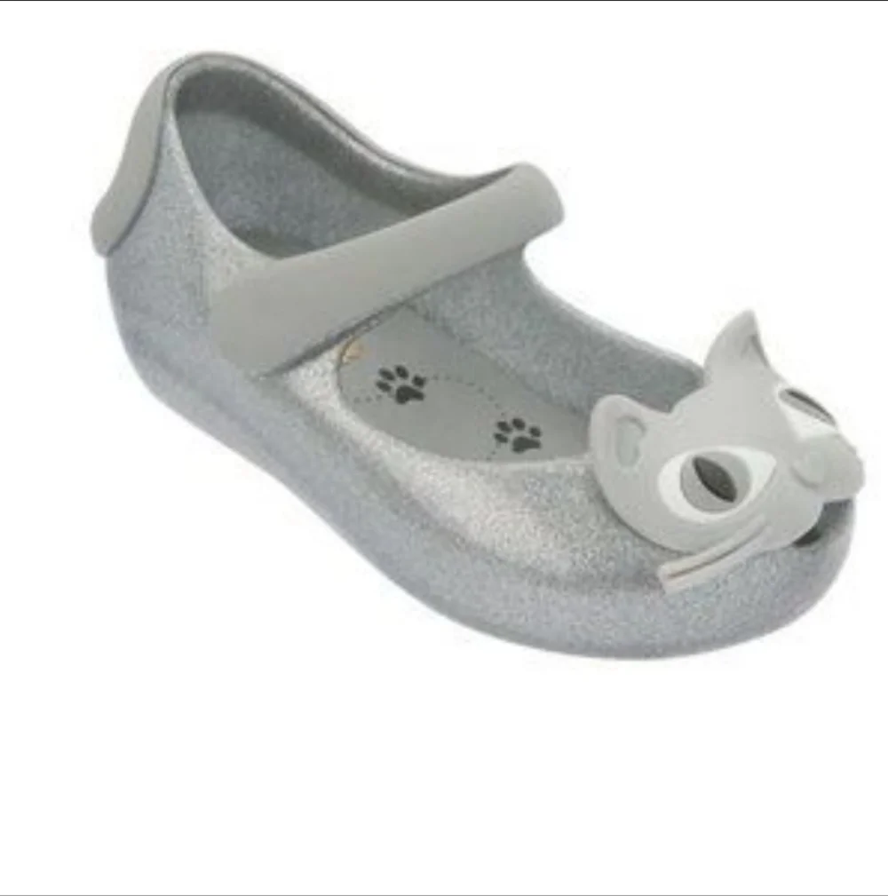 Mini Melissa Silver Glitter Cat Mary Jane Toddler Shoes
